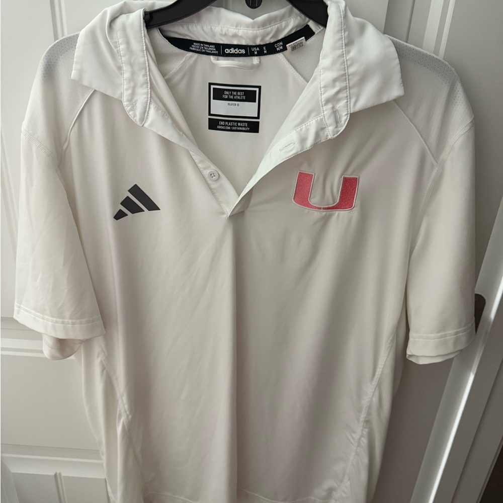 University of Miami Adidas White Polo Shirt MEDIUM